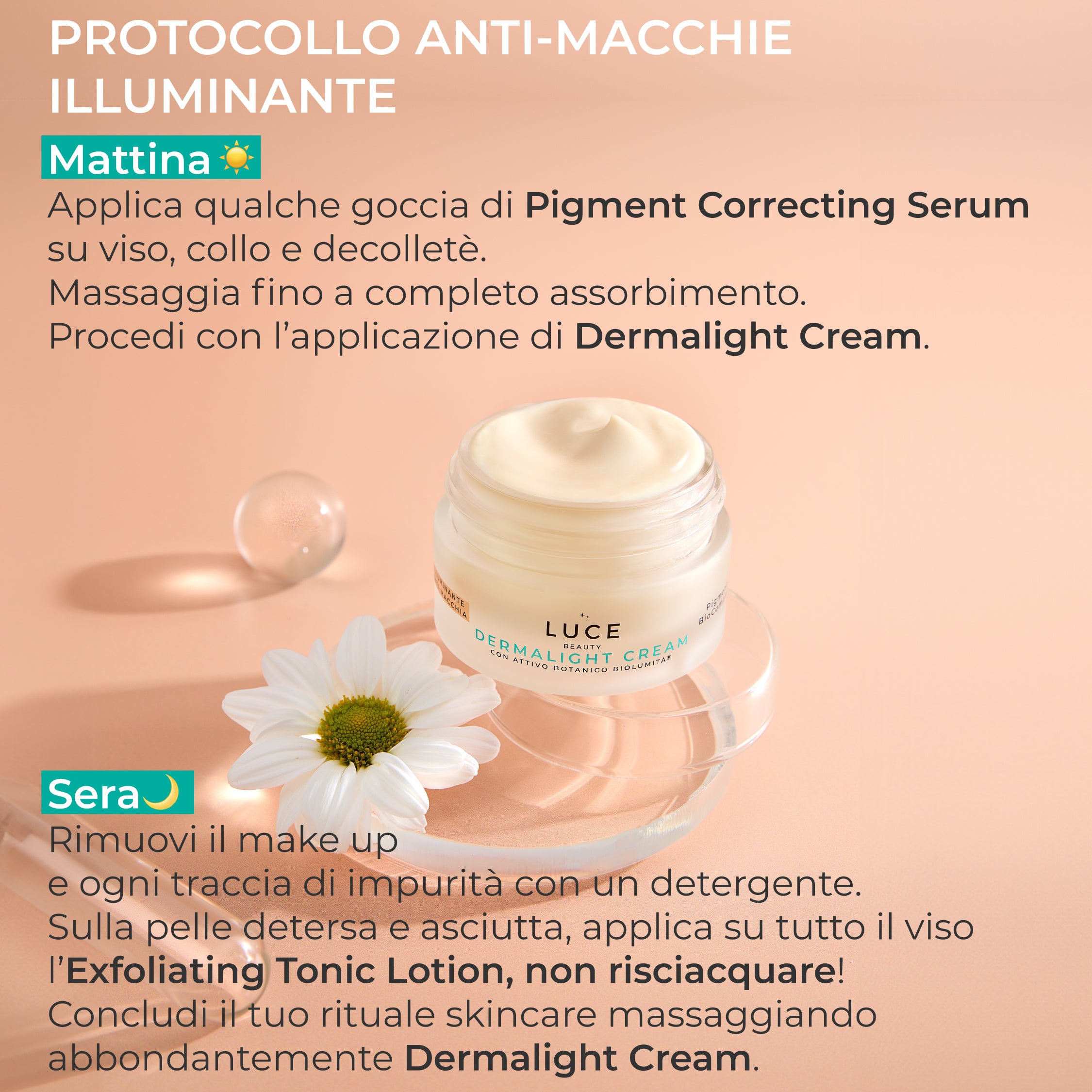 Dermalight_cream - Crema antimacchia con estratto di zucca, mela e biolumità_routine- Luce Beauty by Alessia Marcuzzi