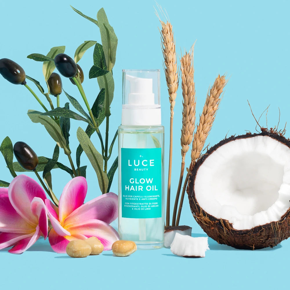 Ingredienti olio per capelli nutriente, idratante con erogatore - Glow Air Oil