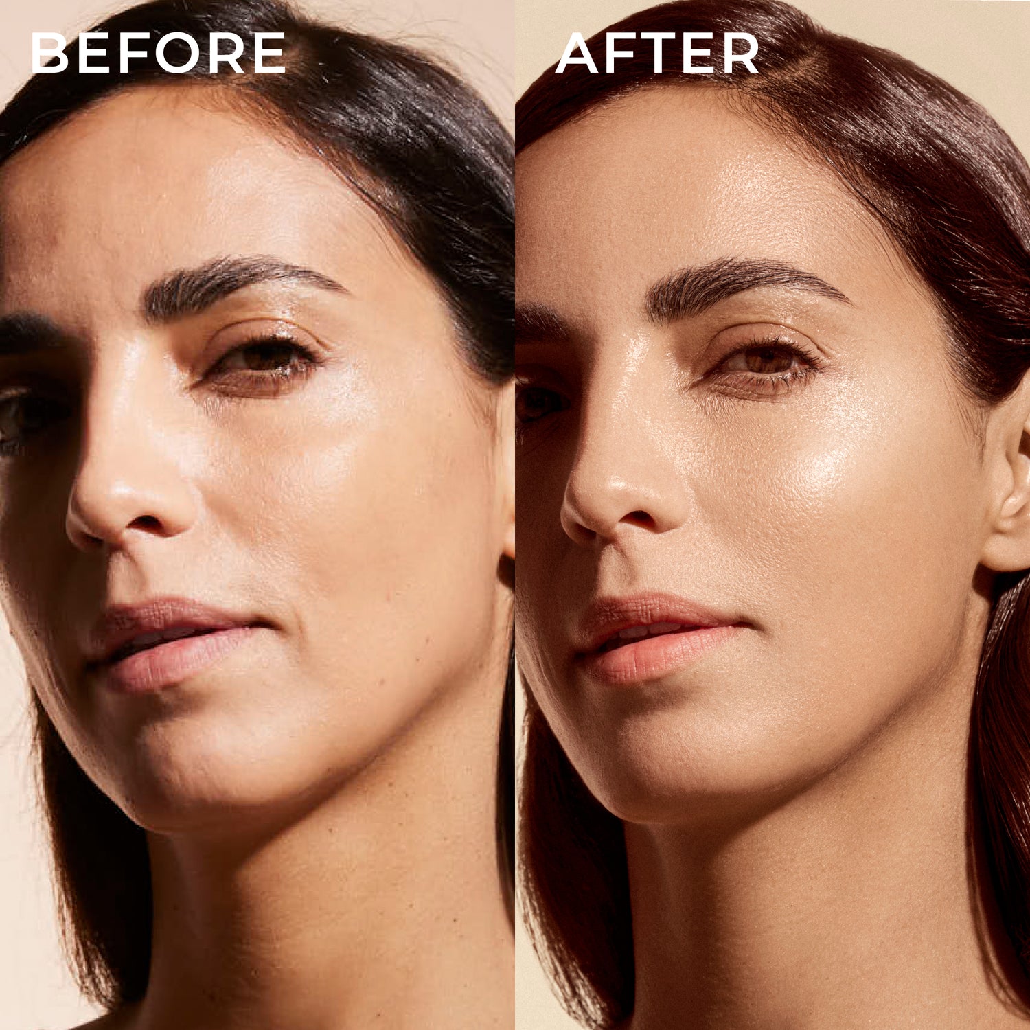 Before after applicazione Glow Cream crema illuminante con Miche - Luce Beauty By Alessia Marcuzzi