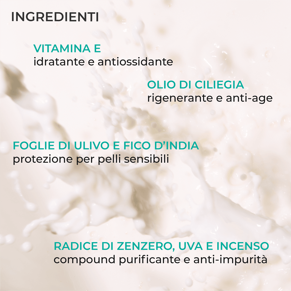Latte Detergente e struccante Hydrating Cleanser Milk - Ingredienti - Vitamina E, Olio di ciliegia, foglio di ulivo e fico d&