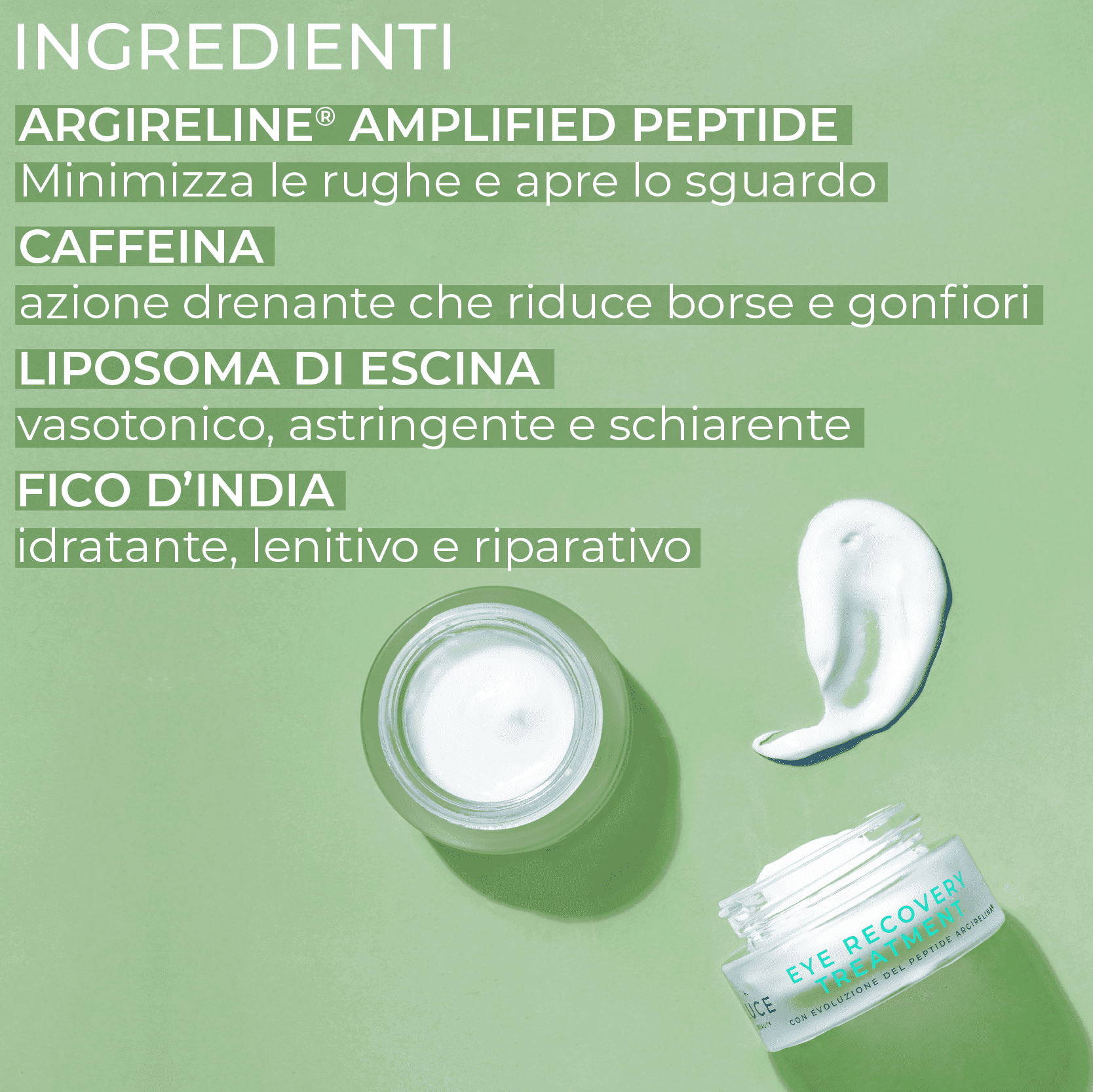 Trattamento contorno occhi Eye Recovery Treatment - Ingredienti Argineline Amplified Peptide, Caffeina, Liposoma di Escina, Fico d&