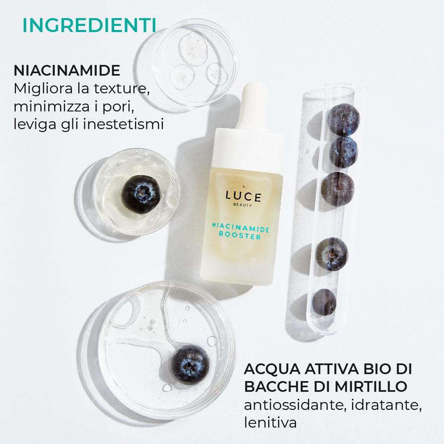 Niacinamide_booster_siero con niacinamide concentrata e acqua attiva bio di mirtillo -Luce Beauty By Alessia Marcuzzi