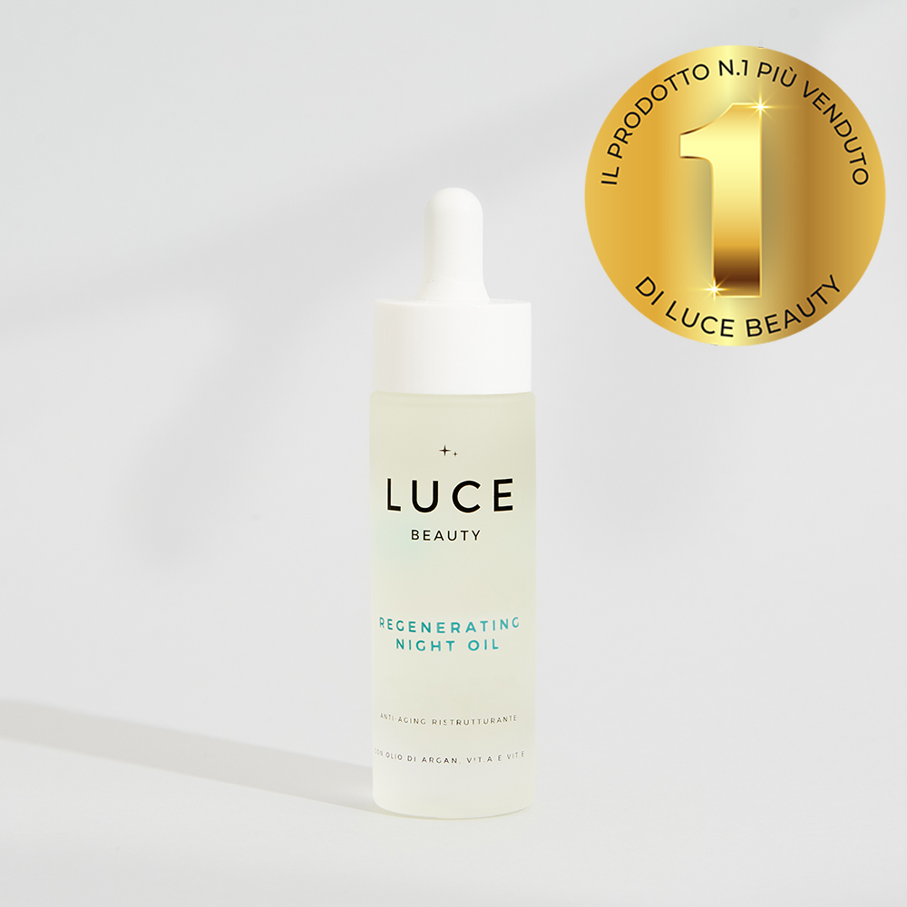 Olio_viso_notte_rigenerante_ristrutturante_anti_aging-Olio di Argan, Vitamina A ed E - Regenerating Night Oil - Prodotto più venduto - Luce Beauty By Alessia marcuzzi