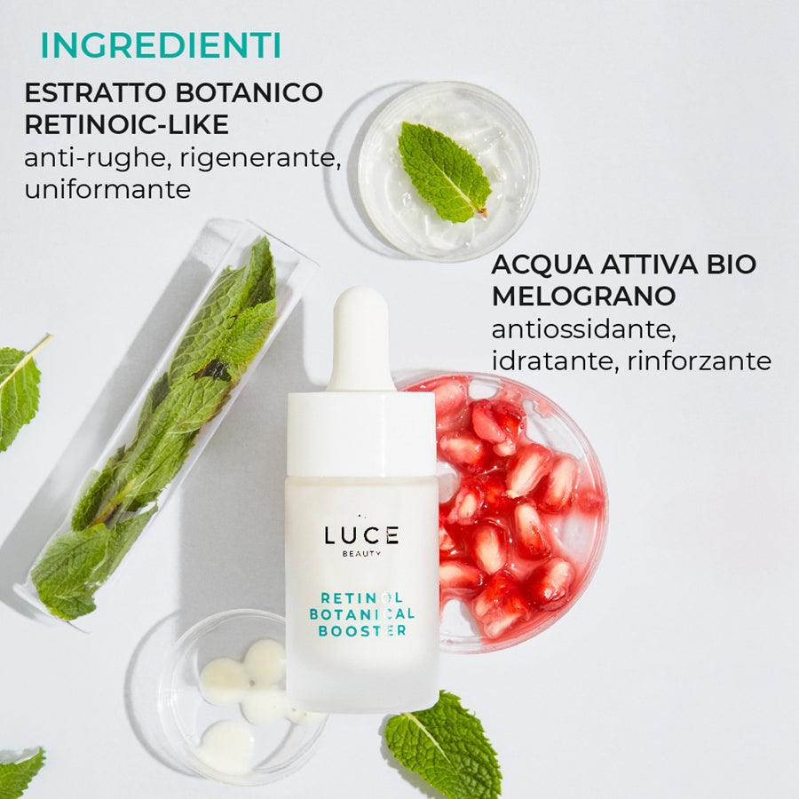 Siero booster con retinolo vegetale - Retinol Botanical Booster - ingredienti - estratto di stevia, acqua attiva di melograno - Luce Beauty By Alessia Marcuzzi