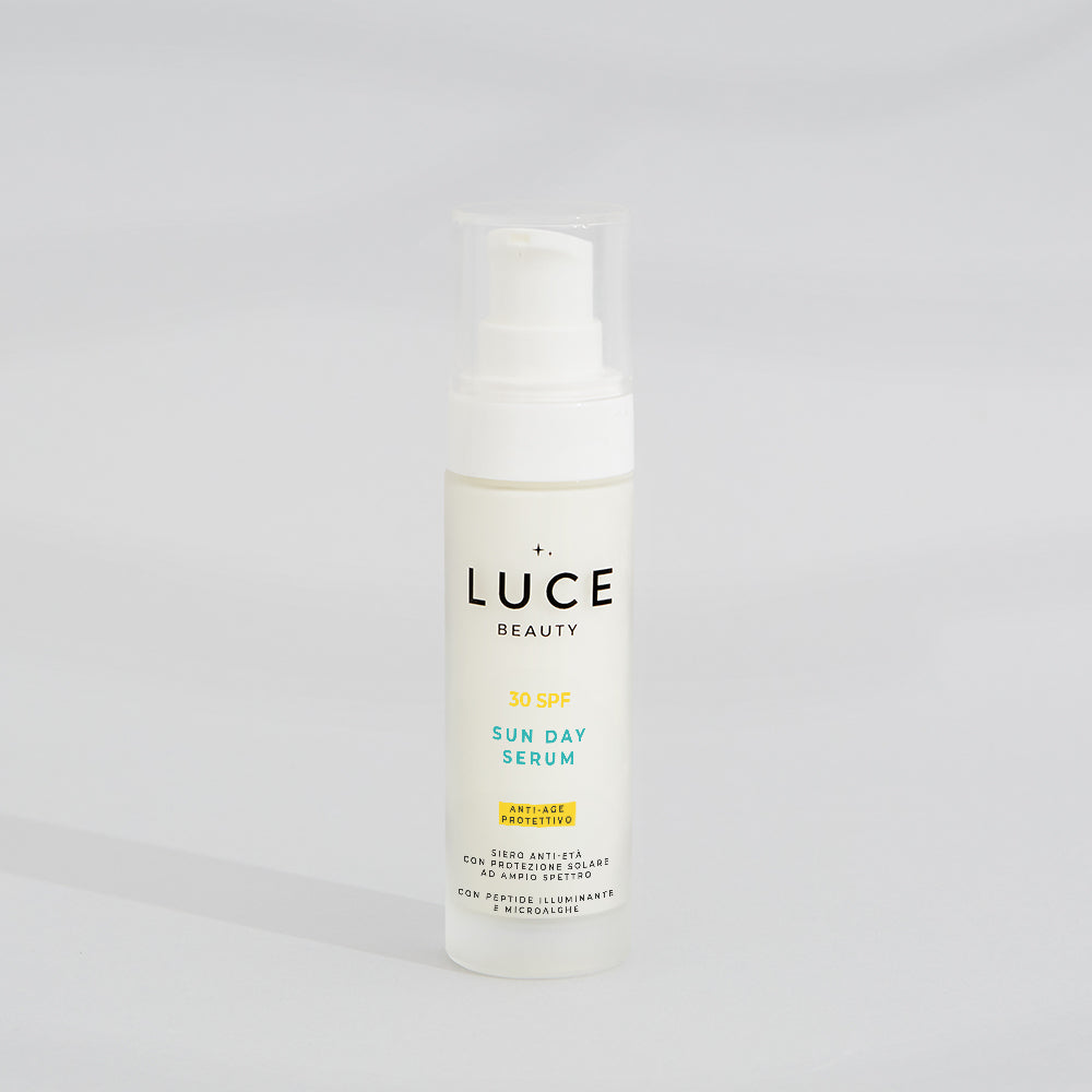 Siero_anti age_protettivo_SPF30_peptide_illuminante_anti_macchia_microalghe_Sun_Day_Serum_Luce Beauty By Alessia Marcuzzi