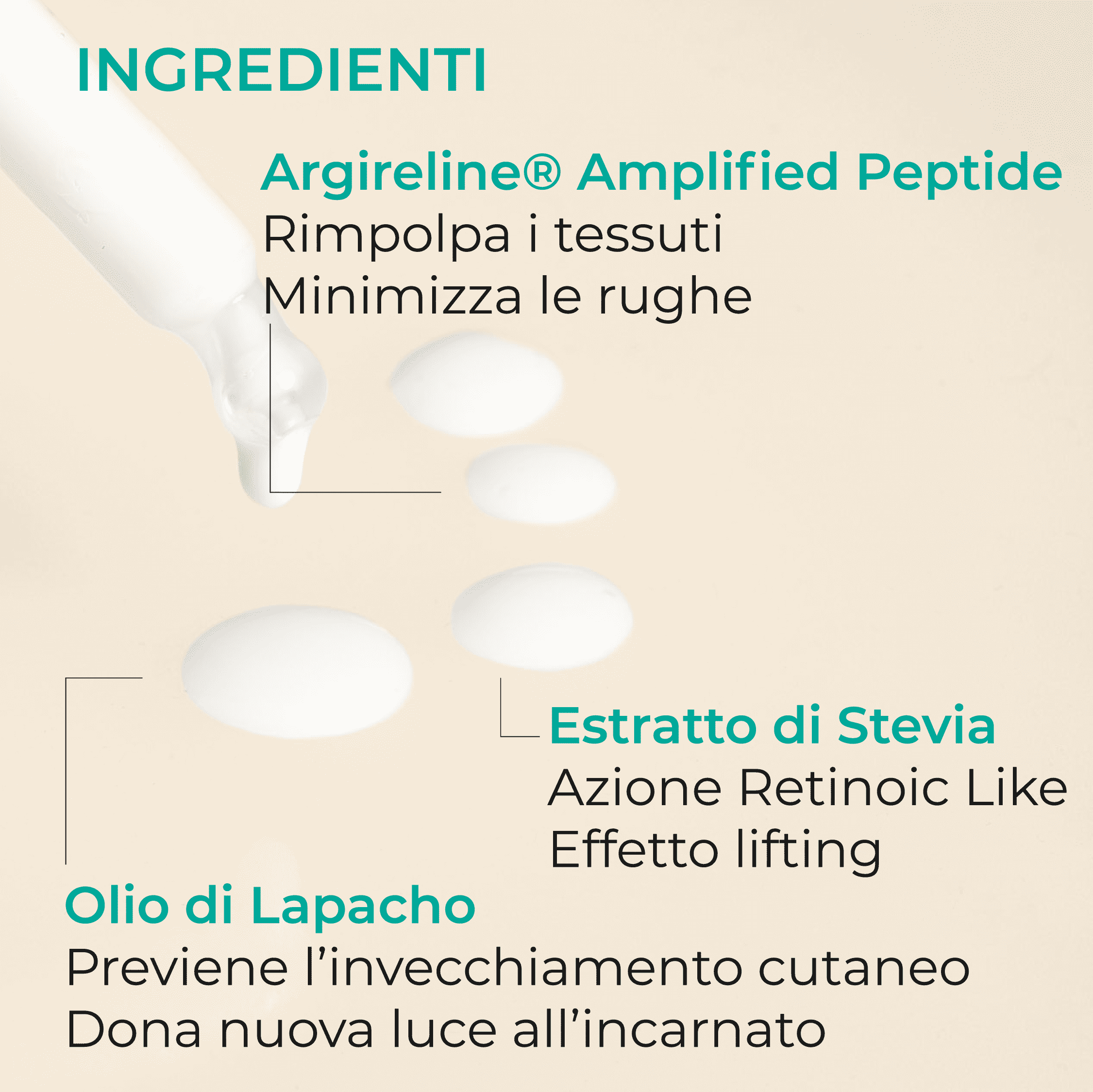 Filler Boost Serum - Ingredienti - Argireline Amplified Peptide, Estratto di Stevia, Olio di Lapacho - made in italy - Luce Beauty by Alessia marcuzzi