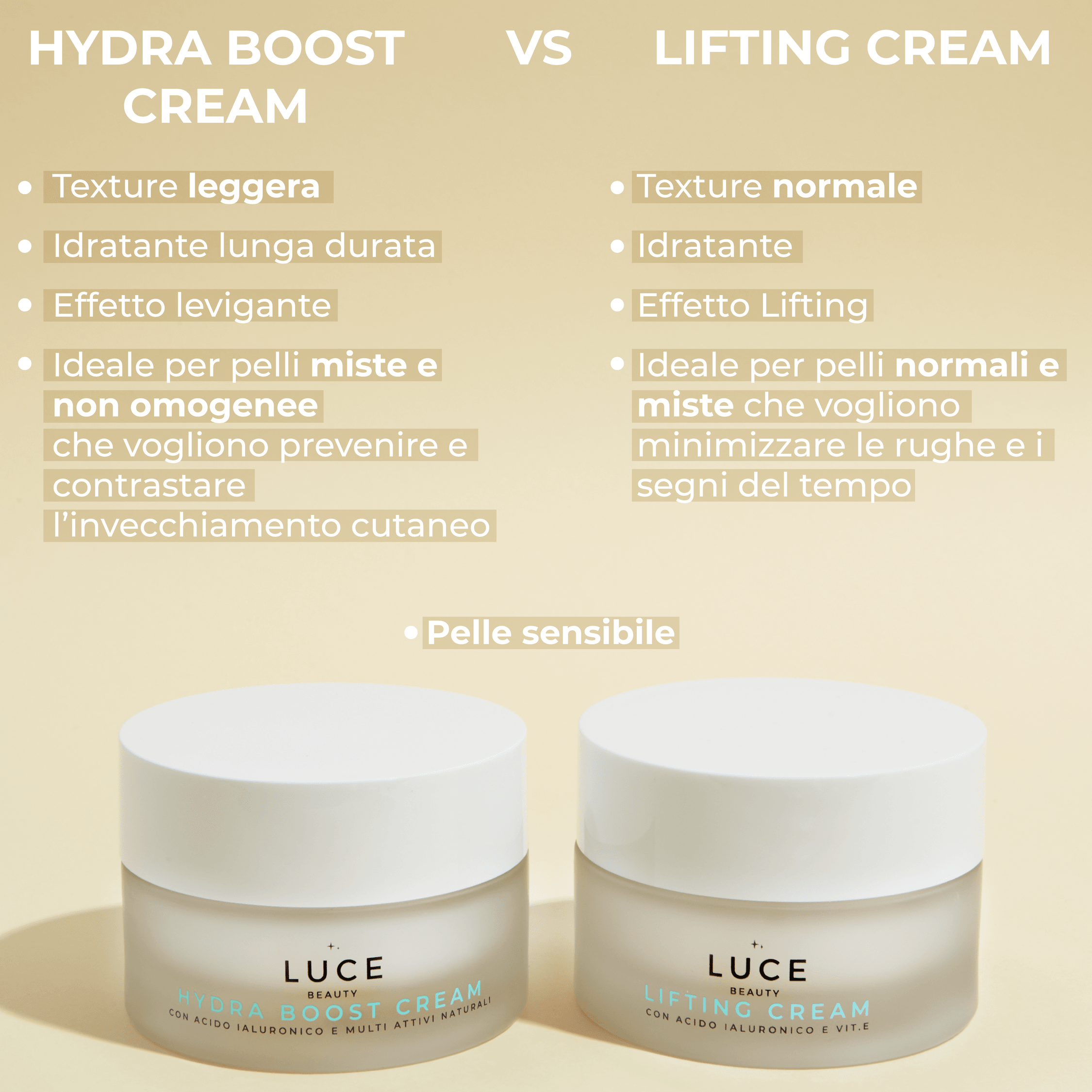 Hydraboost Cream - Creme idratanti - confronto Lifting Cream - Luce Beauty By Alessia Marcuzzi